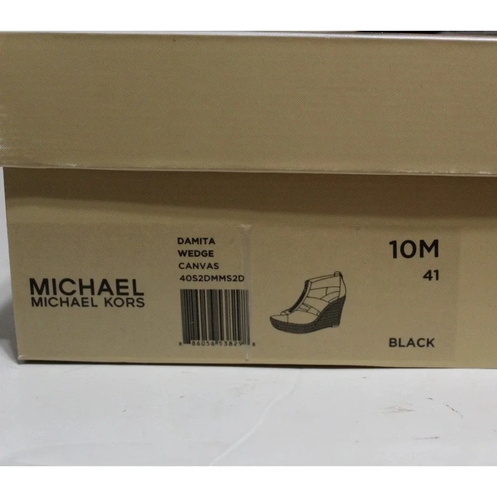 Michael Kors Damita Womens 10 M Espadrille Black Canvas Zip Front Wedge Sandal